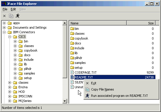 Figure 9. Explorer (version 12) showing popup menu with one file selected